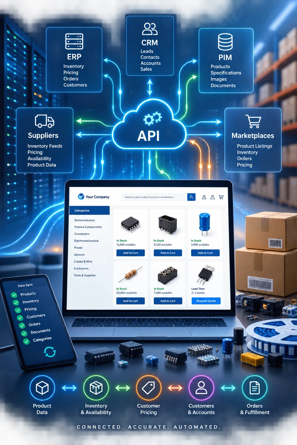 API and ERP integration for component suppliers