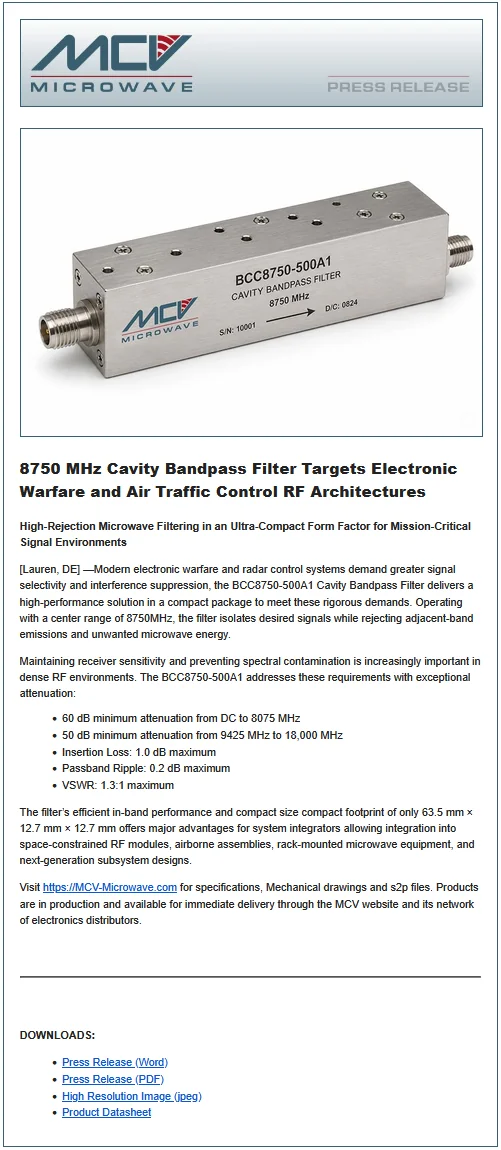 Press Releases for Electronic & Electrical Components
